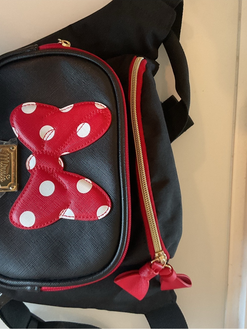 Disney Black Fanny Bag with Red Polka Dot Bow Accent